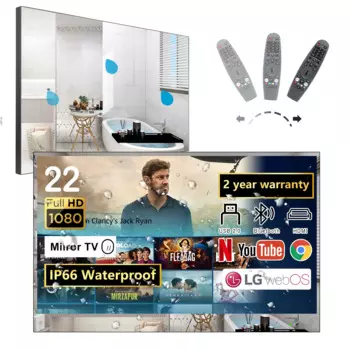 Soulaca 22-дюймовый зеркальный телевизор для ванной комнаты webOS Dolby FHD Smart TV с волшебным пультом дистанционного управления, голосовым управлением, встроенными динамиками, Wi-Fi