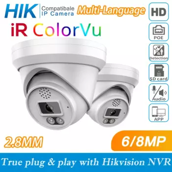 Совместимая камера видеонаблюдения Hikvision для умного дома, 8 Мп, PoE, ColorVu, ночное видение, 6 МП, 4K, ИК