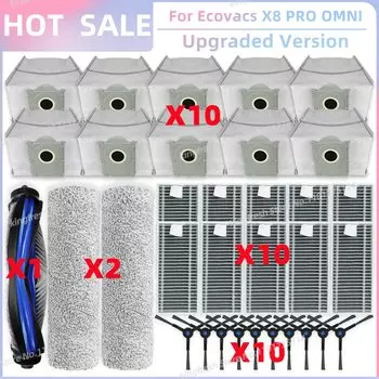 Совместимы с деталями (Ecovacs Debot X8 omni / X8 PRO OMNI / Yeedi S14 Plus, Ecovacs X8 PRO PLUS AI ) Основный ролик Боковая щетка Hepa Фильтр Ролик Швабра Тканевый мешок для пыли