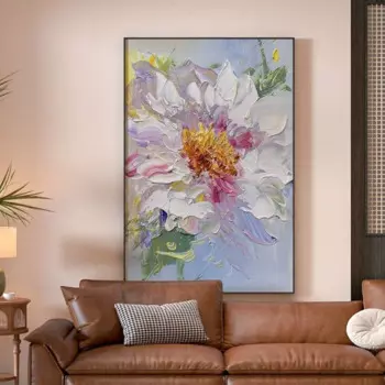 Современная абстрактная картина маслом с белыми цветами YYR wall art