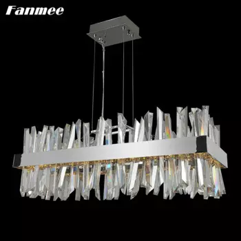 Современная хромированная люстра, зернистость, прозрачная Хрустальная люстра для гостиной, прямоугольная люстра для столовой, подвесной светильник
