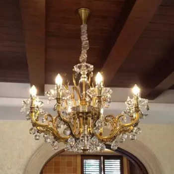 Современная хрустальная люстра, люстры из меди для гостиной, светодиодные лампы-свечи, роскошная медная люстра из чистого золота для ресторана
