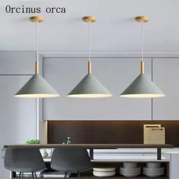 Современная креативная светодиодная люстра из цельного дерева, ресторан, бар, галерея, Северная Европа, простой цвет, коническая люстра с одной головкой