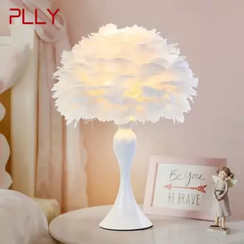 Современная настольная лампа PLLY со светодиодным креативным дизайном, модный стол с белыми перьями, настольная лампа для дома, гостиной, прикроватный декор для спальни для девочек
