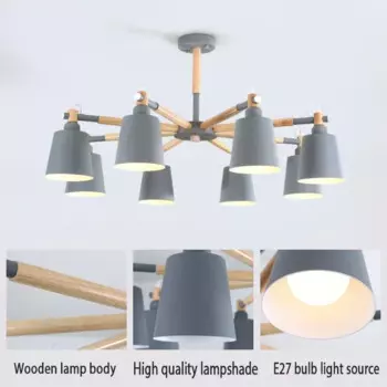 Современное освещение гостиной, люстра, лампа для спальни, столовая, люстра E27, лампа из дерева плюс железное освещение, светодиодный потолочный светильник E27