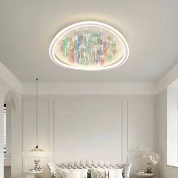 Современные круглые светодиодные светильник потолочный для спальни, гостиной, кабинета, детской потолочная лампа с регулируемой яркостью, радужная Потолочная люстра, освещение