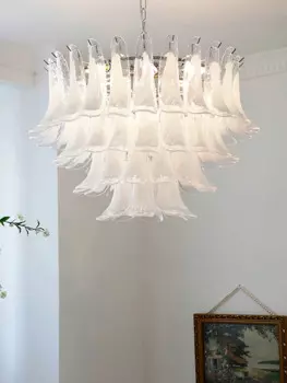 Современные романтические художественные потолочные люстры с белыми лепестками из стекла, светильник для дома, подвесные лампы для украшения гостиной