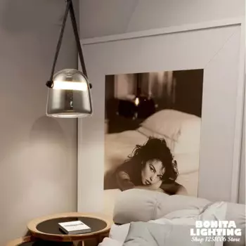 Современные стеклянные подвесные лампы с кожаным ремешком, креативное художественное освещение, прикроватная лампа для столовой, модель светодиодной подвесной светильник