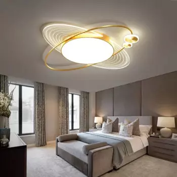 Современные светодиодные потолочные лампы для спальни гостиной Кабинета потолочная лампа круглое кольцо Золотая планета Потолочная люстра с дистанционным управлением