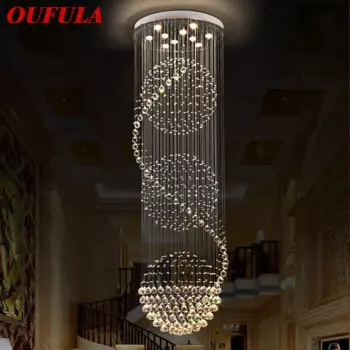 Современный хрустальный подвесной светильник OUFULA, искусственная роскошная люстра для дома, гостиной, виллы, декор для дуплексной лестницы