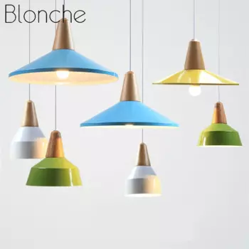 Современный подвесной светильник, цветная алюминиевая лампа из дерева, для помещений, ресторана, бара, кафе, гостиной, домашний декор, лампы E27