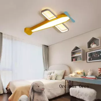 Современный простой цветной потолочный светильник для самолетов, светильник для детской комнаты для мальчиков, спальни, мультяшный креативный светодиодный потолочный светильник-истребитель
