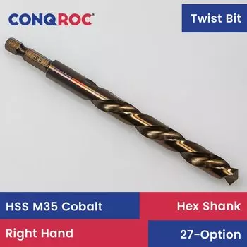 Спиральные сверла CONQROC HSS M35 кобальтовые 1/4", 27 шт., 1,5-13 мм