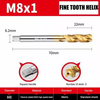 Спиральный Метчик с прямым пазом, сверло из нержавеющей стали для тонкой резьбы m8 m10 m12 m14 m16 m18 m20 m22 m24