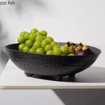 Сплошной цвет, керамический поднос для фруктов с каменным рисунком, четырехногий поднос для закусок и сухих фруктов, тарелка для фруктов со скошенными краями, тарелка для десерта на высоких ножках