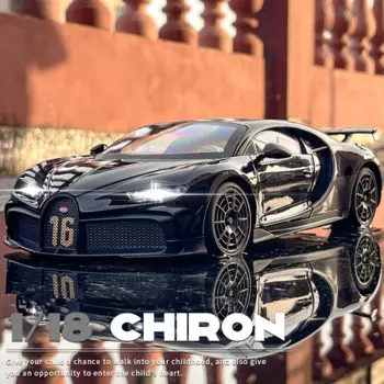 Спортивная модель Bugatti Chiron PUR в масштабе 1:18, Спортивная модель из сплава, литой металлический гоночный супер-автомобиль, модель со звуком и искусственным звуком, детские игрушки в подарок