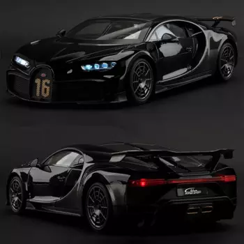 Спортивная модель Bugatti Chiron PUR в масштабе 1:18, Спортивная модель из сплава, модель из литая металлической искусственной кожи, модель со звуком и фотографией, детская игрушка в подарок
