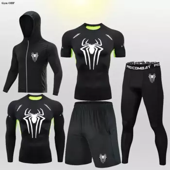 Спортивные костюмы Der-Man из 5 предметов, мужские компрессионные рубашки для фитнеса, комплекты леггинсов для спортзала, шорты для бега, комплект Rashgarda