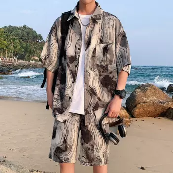 Спортивные костюмы, новинка, мужские комплекты, комплект из двух предметов в стиле Харадзюку, летний наряд с коротким рукавом, трендовые костюмы, Мужская одежда, модные брюки 2024