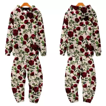 Спортивный костюм большого размера 6XL, осенний пуловер с длинным рукавом, свитшот с принтом роз, комплект из двух предметов, повседневный костюм с капюшоном, комплекты с длинными брюками