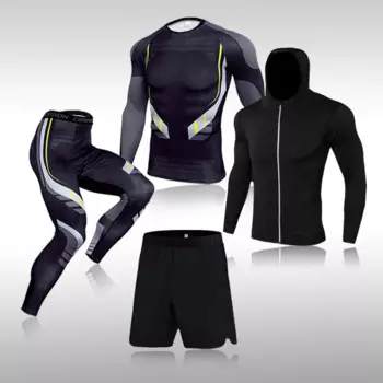Спортивный костюм Rashguard мужской компрессионный, 4 шт./компл. Классическая тренировочная плотная спортивная одежда, костюм для фитнеса и бега, костюм для бега