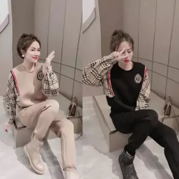 Спортивный костюм женский из двух предметов, пуловер оверсайз в стиле пэчворк, свитшот, повседневные брюки, офисный костюм, Осень-зима-весна