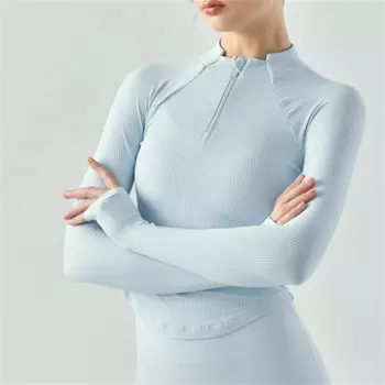 Спортивный топ с воротником-стойкой и длинным рукавом, повседневная куртка на молнии для фитнеса и бега, одежда для йоги, Женская куртка