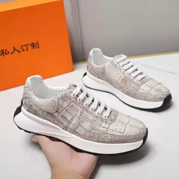 Spring/summer Trend Thick Sole Casual with Genuine Crocodile Leather Lightweight Sports Running Shoes for Men кроссовки мужские