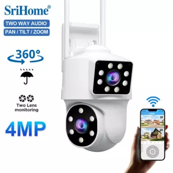Srihome 4MP Wi-Fi IP-камера уличная 2,4 ГГц 5 ГГц PTZ камера наблюдения двойной объектив двойной экран двусторонняя аудиокамера безопасности