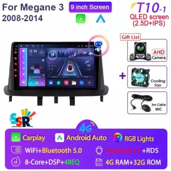 Srnubi Android 12,0 Автомагнитола для Renault Megane 3 Fluence 2008-2014 мультимедиа 2Din 4G GPS навигация Carplay DVD автостерео