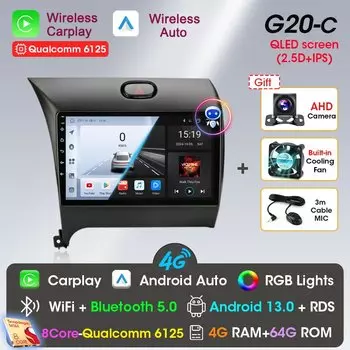 Srnubi Android 13 Carplay Автомобильный радиоприемник для Kia K3 Cerato 3 Forte 2013-2017 Мультимедийный плеер Навигация GPS 2 din IPS Стерео DVD