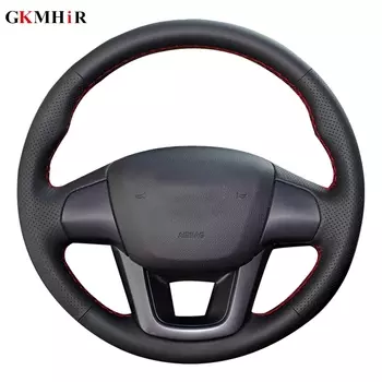 Сшитые вручную черные чехлы на руль из искусственной кожи для KIA RIO 2011 2012 2013 2014, автомобильные аксессуары