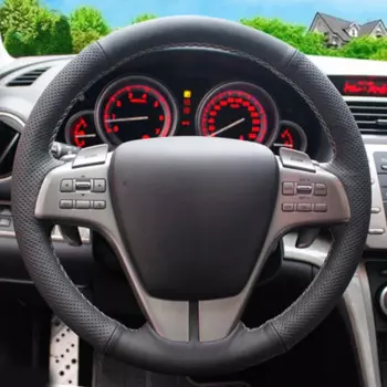 Сшитый вручную чехол на руль своими руками, черный чехол на руль из искусственной кожи для Mazda 6 2009