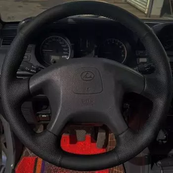 Сшитый вручную черный чехол на рулевое колесо автомобиля из искусственной кожи для Mitsubishi Pajero Старый аксессуар для спортивного автомобиля Mitsubishi Pajero