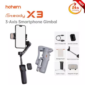 Стабилизатор для смартфона Hohem iSteady X3, отслеживание с искусственным интеллектом, 3-осевой подвес для телефона, встроенная палка для селфи и магнитная заполняющая лампа для смартфона