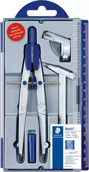 STAEDTLER 550 02 Noris школьный металлический компас с комплектом колесных дисков, удлинитель, универсальный адаптер и свинцовый ящик инструмент для рисования