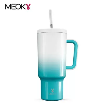 Стакан Meoky 40 унций с ручкой, соломенные крышки, кофейные термо-чашки из нержавеющей стали, автомобильные кружки, Вакуумная чашка, пищевой класс
