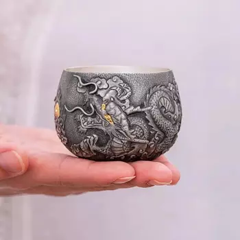 Стакан с жемчугом из серебра 999 пробы, 120 мл