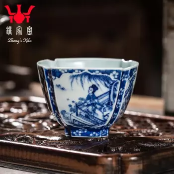 Стаканчик для чая Zhongjia, стаканчик ручной работы Jingdezhen, ручная роспись, сине-белая деревянная печь Prunus Mume оконное пианино, шахматы,