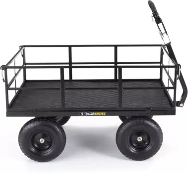 Стальная садовая тележка Gorilla Carts GOR1400-COM, сверхмощная трансформируемая ручка 2-в-1 со съемными сторонами, 12 куб. футов, 1400 фунтов