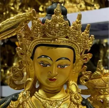 Статуи Будды Manjushri 12 дюймов 30 см буддизм Бронзовый позолоченный взять меч Бодхисаттва