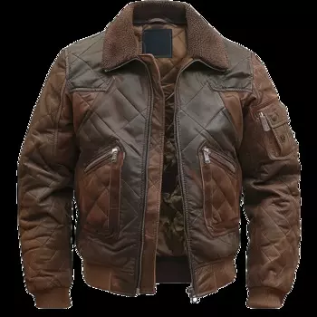 Стеганая кожаная куртка-бомбер мужская винтажная
