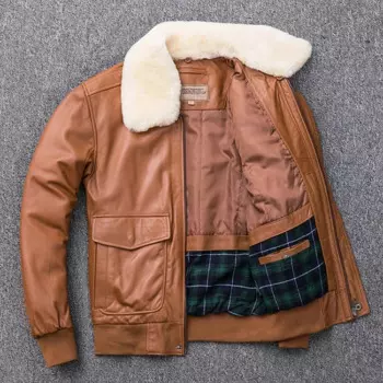 Стеганая мужская кожаная куртка из овечьей кожи, модель M176