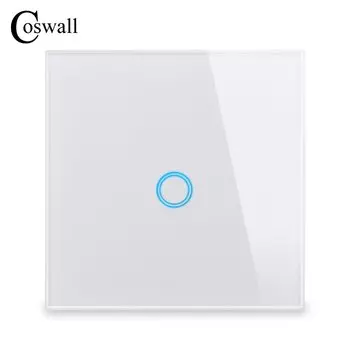 Стеклянная панель COSWALL серии HG, 1 клавиша, 2 клавиши, сенсорное ВКЛ./ВЫКЛ., настенный Стандартный Выключатель с Европейской/французской полированной розеткой с двумя USB-портами, белый