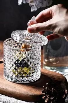 Стеклянная сахарница Lenaa с вырезанной крышкой Lena. Сахарница, Хрустальная стеклянная чаша с крышкой, кухонная банка для конфет, джема, меда, крема, индейка, не