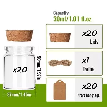 Стеклянные банки 30 мл с пробками