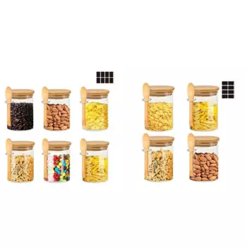 Стеклянные банки с бамбуковой крышкой и ложками, стеклянная банка с герметичной крышкой, стеклянные контейнеры для хранения пищевых продуктов 15 унций/450 мл