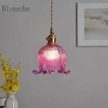 Стеклянные подвесные светильники Спальня рядом с подвесной лампой Бар Кафе Гостиная Скандинавский современный медный светодиодный подвесной светильник Светильник