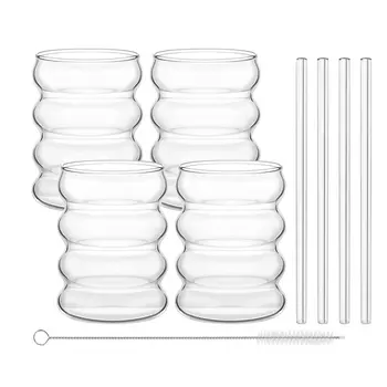 Стеклянные волнистые стаканы с соломинкой 2/4 шт.