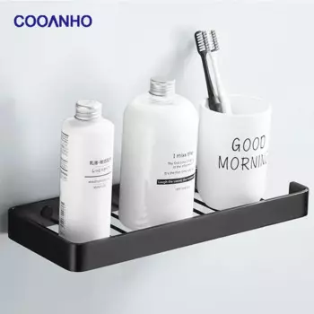 Стеллаж COOANHO для ванной комнаты, матовый черный, настенный, для ванны, душа, квадратная треугольная корзина, латунь